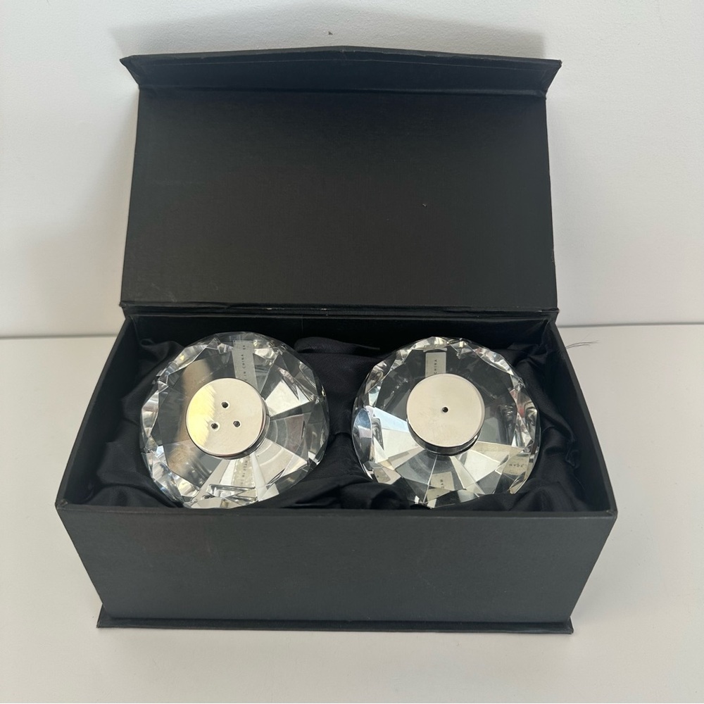 Crystal Salt & Pepper Diamond Shaped Stainless Steel Silver Tops NEW Gift Boxed